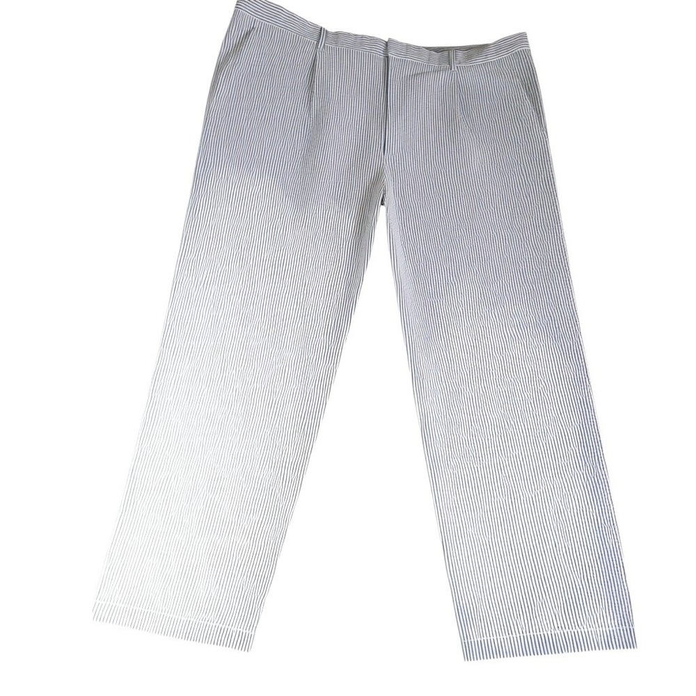 Goodfellow & Co Mens XXL Pleated Trouser Blue White Seersucker Straight Leg Pant